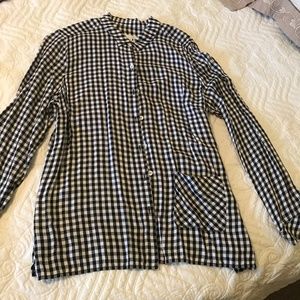 J Jill Button Down Black White Gingham Long Sleeve Shirt Size M